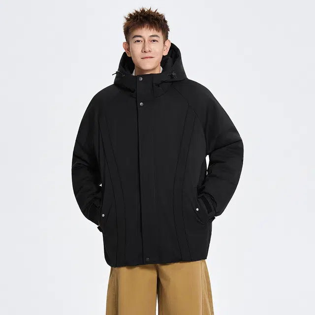 快鱼 美式复古纯色连帽夹棉保暖舒适百搭工装外套棉袄休闲宽松防风抗寒耐磨长袖通勤户外登山棉服 男女同款