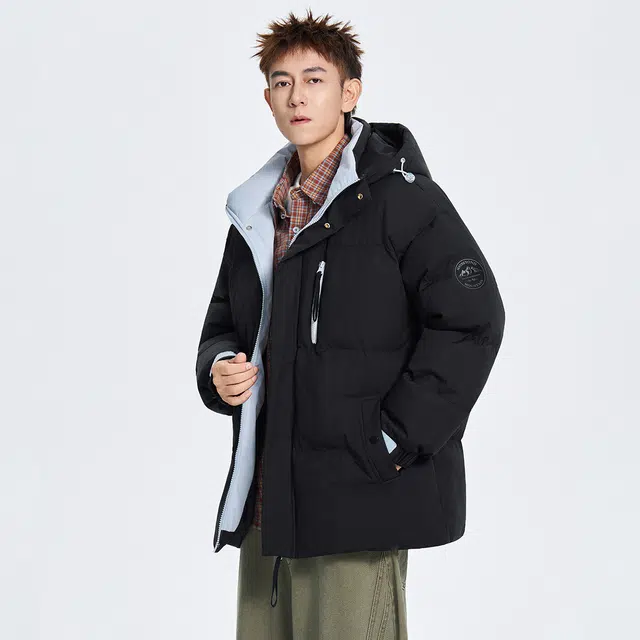 快鱼 时尚潮牌拉链设计高级感百搭舒适保暖连帽面包服棉袄宽松休闲防风抗寒落肩通勤雪地外套棉服 男女同款