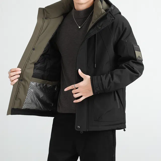 快鱼 美式复古连帽撞色保暖舒适百搭工装棉袄山系户外宽松休闲防风防水加厚抗寒落肩通勤长袖外套羽绒服 男女同款