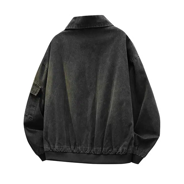 快鱼 美式高街复古经典设计感纯色做旧重水洗日常通勤宽松百搭痞帅翻领拉链休闲牛仔外套 男女同款