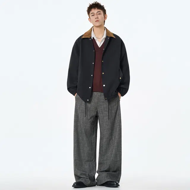 快鱼 日系复古潮流简约纯色基础防风防水保暖百搭外套单排扣翻领夹克 男女同款