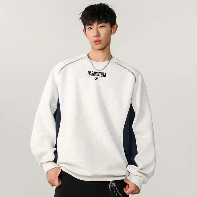 巴塞罗那足球俱乐部 美式复古学院风小众百搭宽松日常休闲字母印花设计感圆领卫衣 男女同款