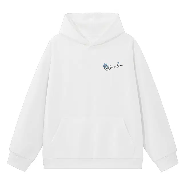 巴塞罗那足球俱乐部 美式复古学院风花卉早秋穿搭青春显瘦字母印花简约宽松舒适套头连帽百搭休闲落肩长袖情侣卫衣 男女同款