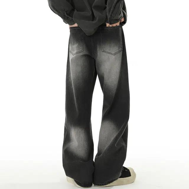 巴塞罗那足球俱乐部 美式潮牌复古宽松直筒百搭舒适长裤日常通勤阔腿休闲简约字母印花牛仔裤 男女同款