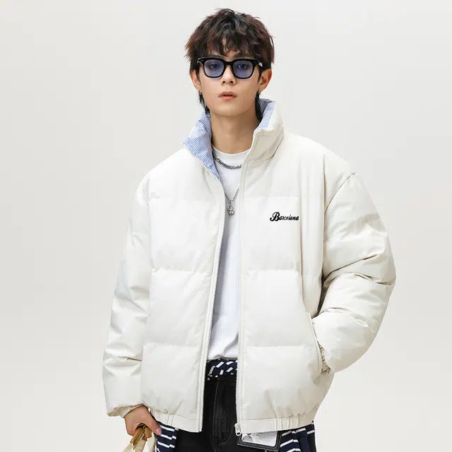 巴塞罗那足球俱乐部 城市机能美式简约纯色设计户外山系潮流基础外套通勤拼接撞色防寒保暖宽松百搭立领长袖面包棉服 男女同款