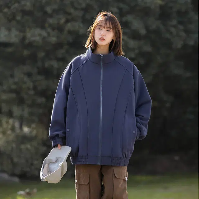 巴塞罗那足球俱乐部 纯色无性别主义防风透气保暖耐磨工装教练飞行员外套宽松高街复古老钱风舒适长袖简约休闲痞帅立领夹克 男女同款