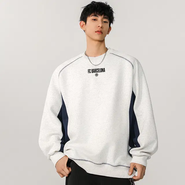 巴塞罗那足球俱乐部 美式复古学院风小众百搭宽松日常休闲字母印花设计感圆领卫衣 男女同款