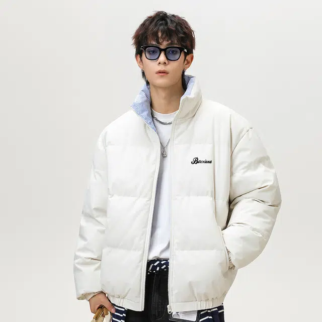 巴塞罗那足球俱乐部 城市机能美式简约纯色设计户外山系潮流基础外套通勤拼接撞色防寒保暖宽松百搭立领长袖面包棉服 男女同款