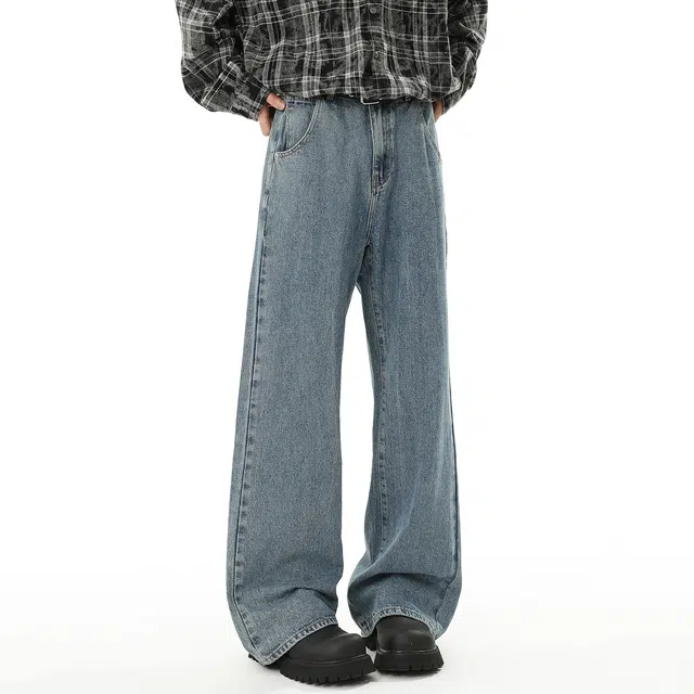 巴塞罗那足球俱乐部 美式高街潮牌简约字母印花长裤百搭宽松直筒舒适通勤水洗复古休闲牛仔裤 男女同款