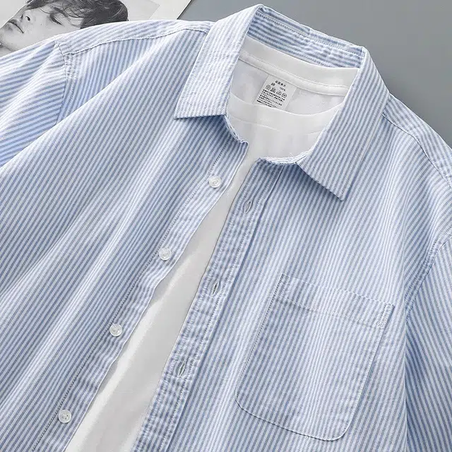 杜克恩 牛津纺休闲宽松条纹短袖百搭通勤衬衫 男女同款