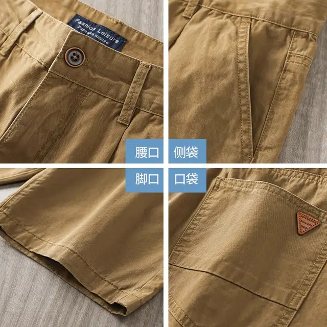 杜克恩 美式复古纯棉直筒中腰五分裤子夏季卡其色休闲宽松潮牌工装短裤 男女同款