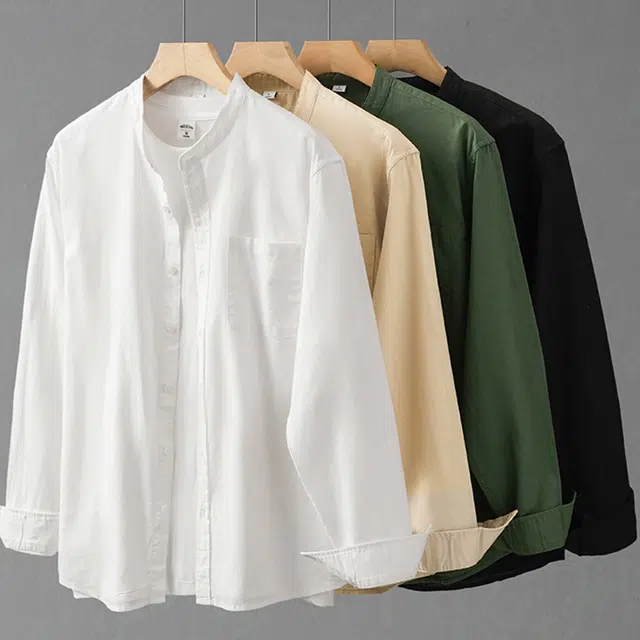 杜克恩 美式立领纯色基础款透气宽松休闲百搭通勤长袖衬衫 男女同款