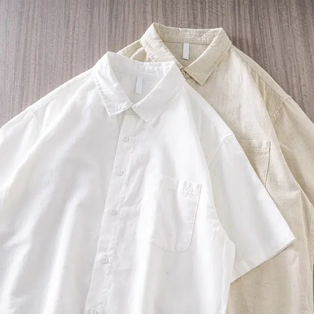 杜克恩 简约风亚麻棉宽松透气纯色基础百搭款翻领棉麻通勤夏季短袖衬衫 男女同款
