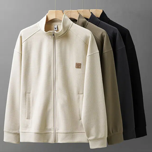 杜克恩 重磅华夫格立领外套秋季无性别穿搭美式复古收口袖宽松运动拉链开衫潮流百搭夹克 男女同款