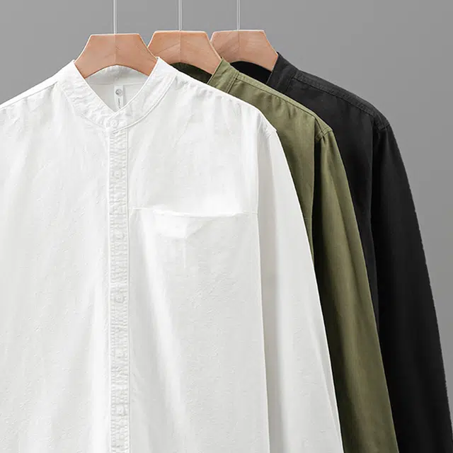 杜克恩 重磅纯棉新中式立领衬衣春秋季简约单口袋高级感百搭潮流长袖衬衫外套 男女同款