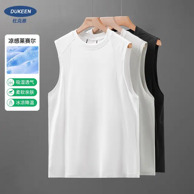 杜克恩 凉感莱赛尔无袖坎肩夏季薄款外穿美式街头跑步运动健身宽松休闲舒适冰丝汗衫 背心 男女同款