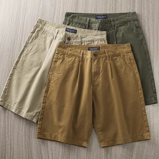 杜克恩 美式复古纯棉直筒中腰五分裤子夏季卡其色休闲宽松潮牌工装短裤 男女同款
