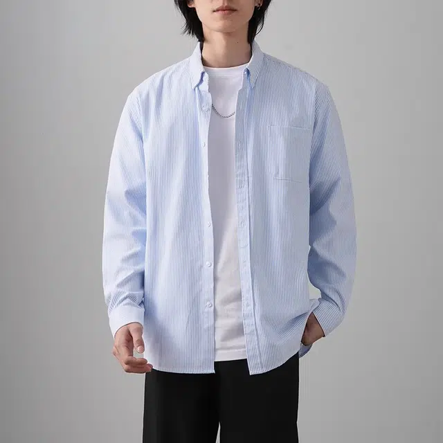 拾个壹先生 美式重磅复古条纹宽松纯棉长袖休闲通勤百搭外套衬衫 男女同款