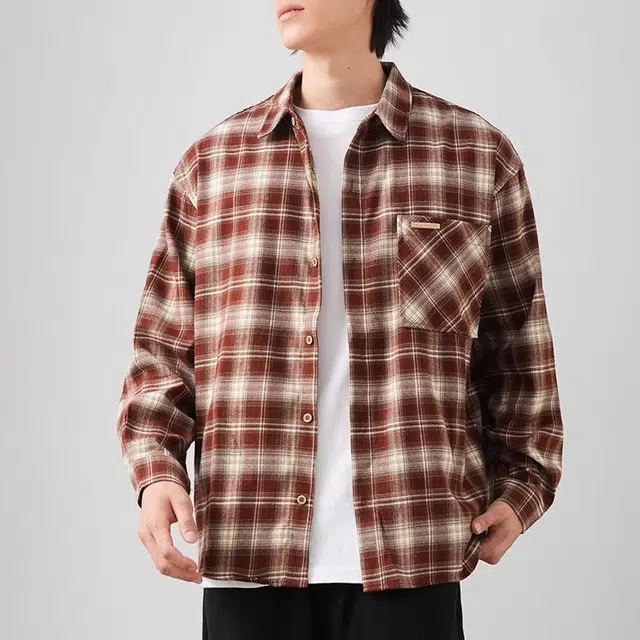 杜克恩 美式复古重磅法兰绒格子简约休闲宽松长袖衬衫 男女同款