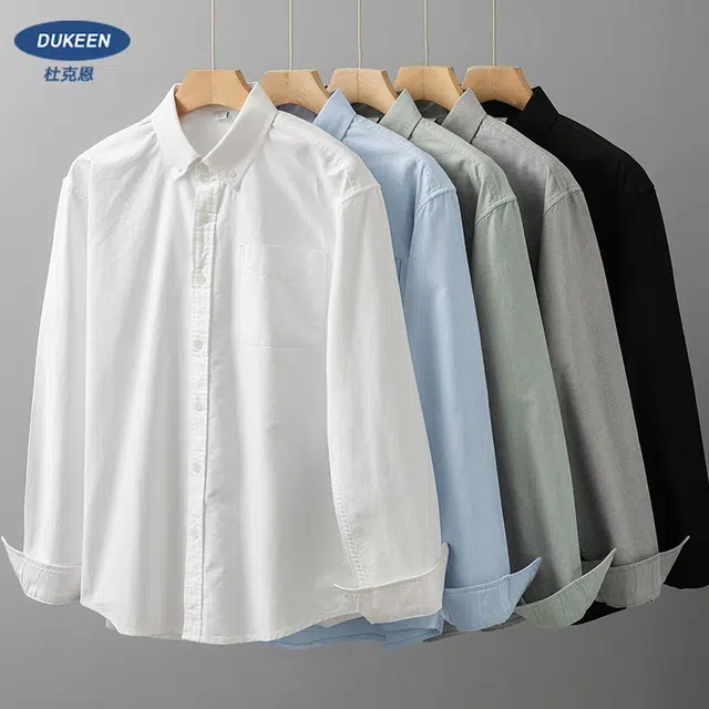杜克恩 重磅纯棉牛津纺潮牌口袋衬衣外套秋季百搭经典版型纯色日系复古宽松舒适长袖衬衫 男女同款