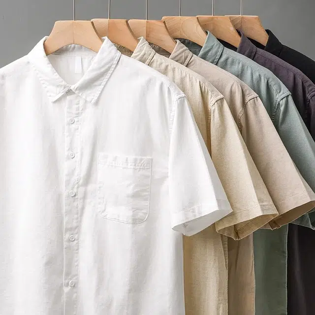 杜克恩 简约风亚麻棉宽松透气纯色基础百搭款翻领棉麻通勤夏季短袖衬衫 男女同款