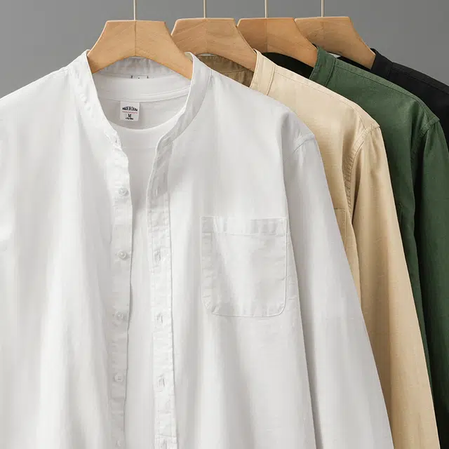 杜克恩 美式立领纯色基础款透气宽松休闲百搭通勤长袖衬衫 男女同款