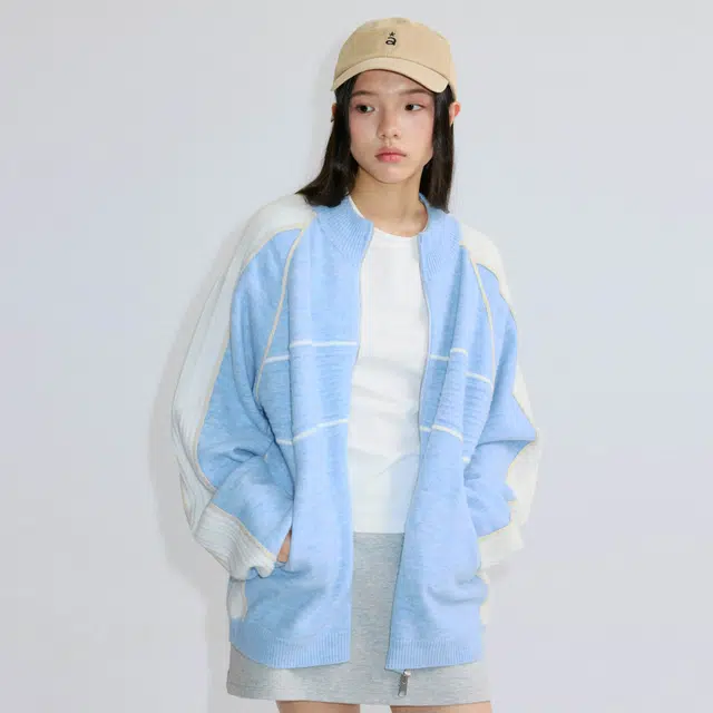 ROARINGWILD Colorblock Zip Wool Sweater