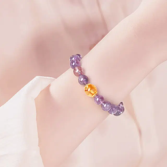 珍·尚银 中国黄金【前程似锦】财源滚滚 转运磁场 学业有成 上岸 时来运转 能量加持 小众轻奢设计 礼盒 黄水晶天然 紫水晶 手串 女款