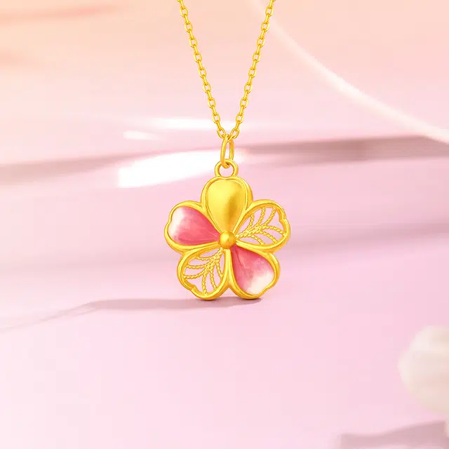 中国黄金 珍·尚银 桃花朵朵 轻奢小众高级感 新中式锁骨链 足金 一口价 吊坠 女款 朋友 闺蜜 表白礼品 新年礼盒