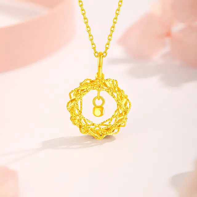 中国黄金 珍·尚银 梦幻捕梦网 莫比乌斯环爆闪锁骨链 小众设计感 足金 按克计价 黄金吊坠 女款 表白女友礼盒