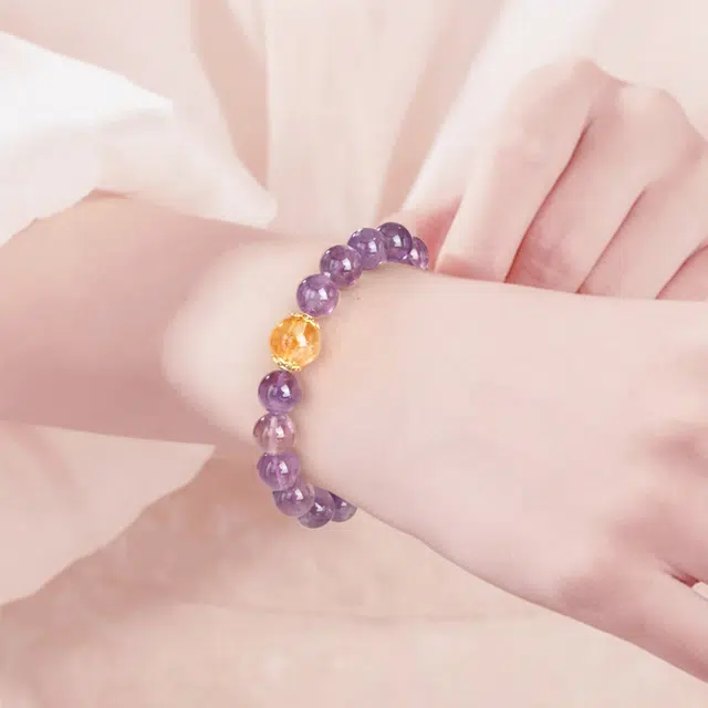 珍·尚银 中国黄金【前程似锦】财源滚滚 转运磁场 学业有成 上岸 时来运转 能量加持 小众轻奢设计 礼盒 黄水晶天然 紫水晶 手串 女款