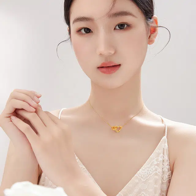 中国黄金 珍·尚银 恋心 心心相印 小众高级感 日常白搭锁骨链 足金 按克计价 黄金项链 女款 女神 母亲礼物礼盒