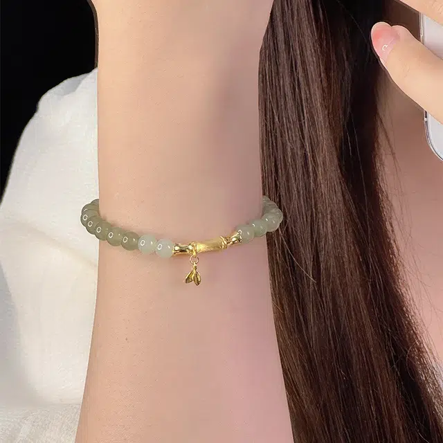 中国黄金 珍·尚银 古风上岸竹节 新中式国潮节节高升事业有成 小众轻奢设计 复古  百搭清冷感 女友纪念日礼盒 好运 和田玉手串 青玉 女款