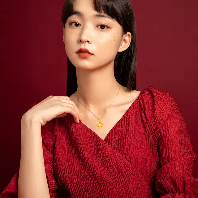 中国黄金 珍·尚银 如意祥云锁  新中式 小众设计感锁骨链 足金 一口价 黄金吊坠 女款 表白礼盒