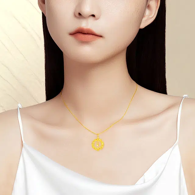 中国黄金 珍·尚银 梦幻捕梦网 莫比乌斯环爆闪锁骨链 小众设计感 足金 按克计价 黄金吊坠 女款 表白女友礼盒