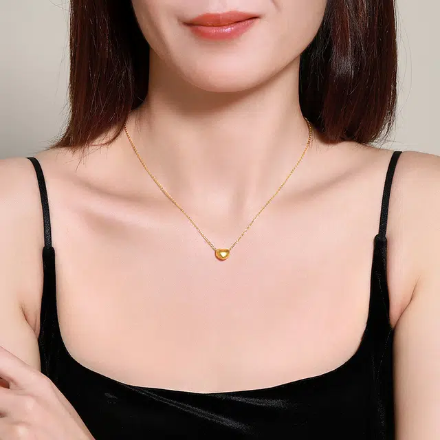 梦金园 小众设计高级感爱心挂坠锁骨链 精致轻奢毛衣链首饰 足金 黄金项链 女款 闺蜜礼盒