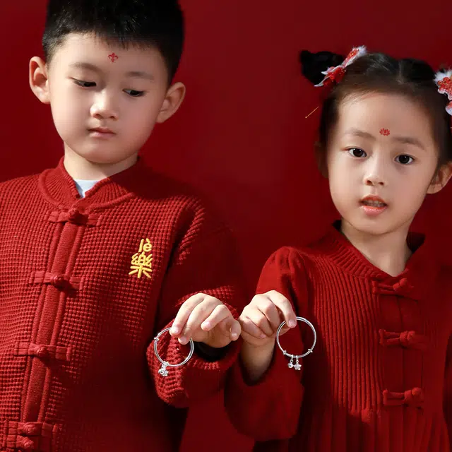 梦金园 花朵婴儿小孩满月周岁礼银饰 足银 手镯一对 婴童