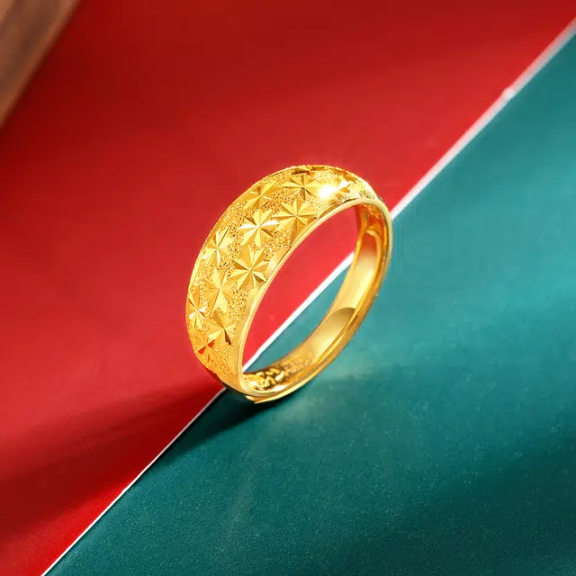 梦金园 满天星活口素圈指环开口可调节 足金 黄金戒指 女款