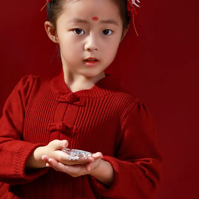 梦金园 花朵婴儿小孩满月周岁礼银饰 足银 手镯一对 婴童