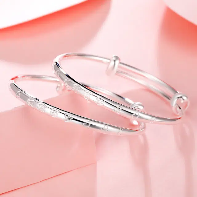 梦金园 宝宝套装长命锁包平安锁吊坠 小孩婴儿生日周岁满月礼 足银 手镯 儿童款 配送礼盒
