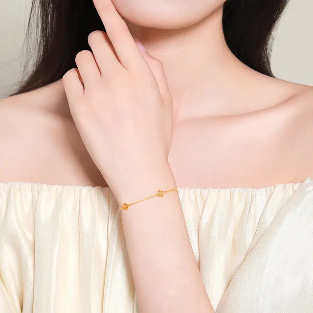 梦金园 镂空心动玫瑰花 简约轻奢高级感 足金 按克计价 黄金手链 女款