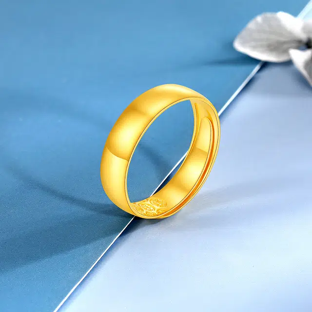 梦金园 黄金戒指 简约素圈足金光面戒指 时尚百搭活口可调节情侣对戒 男女同款情侣款 纪念日礼物