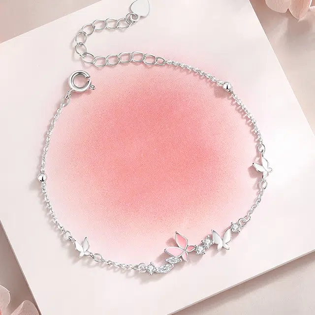 银千惠 在逃公主花飞蝶舞星蝶手腕链 爆闪满锆拼接璀璨星光高级感首饰  小众设计甜美粉色蝴蝶镶满钻日常百搭闺蜜生日 手链 女款 礼盒装