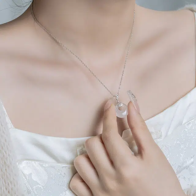 银千惠 新中式镂空福字平安纳福幸福圆满平安扣 玉髓 项链 女款