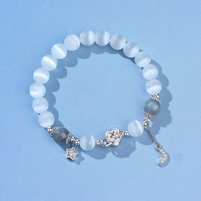 银千惠 新中式浪漫星月国潮闪耀星星宝石镶嵌大颗心形闪锆璀璨吸睛月亮流苏串珠链 国潮准运珠流苏平安纳福手腕链 小众白月光 手串 女款