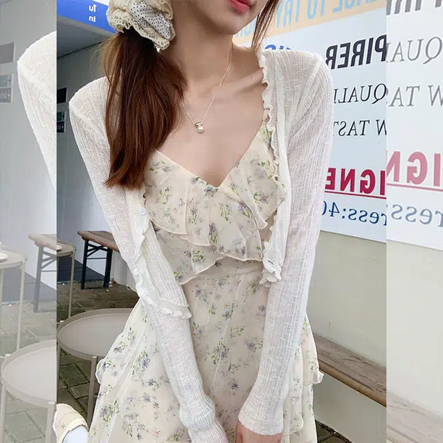 松本丧丧 纯色竖条坑纹新款夏季薄开衫上衣长袖慵懒弹力百搭 女款