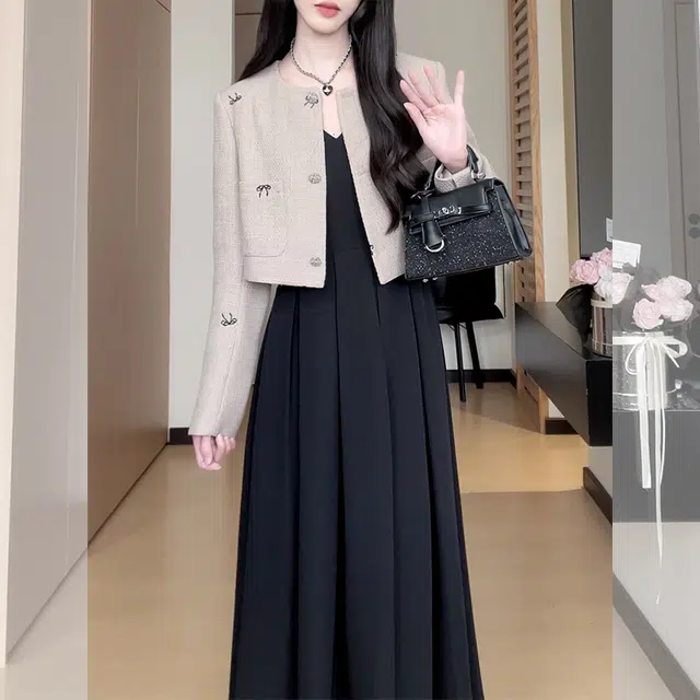 松本丧丧 秋季 重工蝴蝶结刺绣设计感千金小香风截短外套 女款