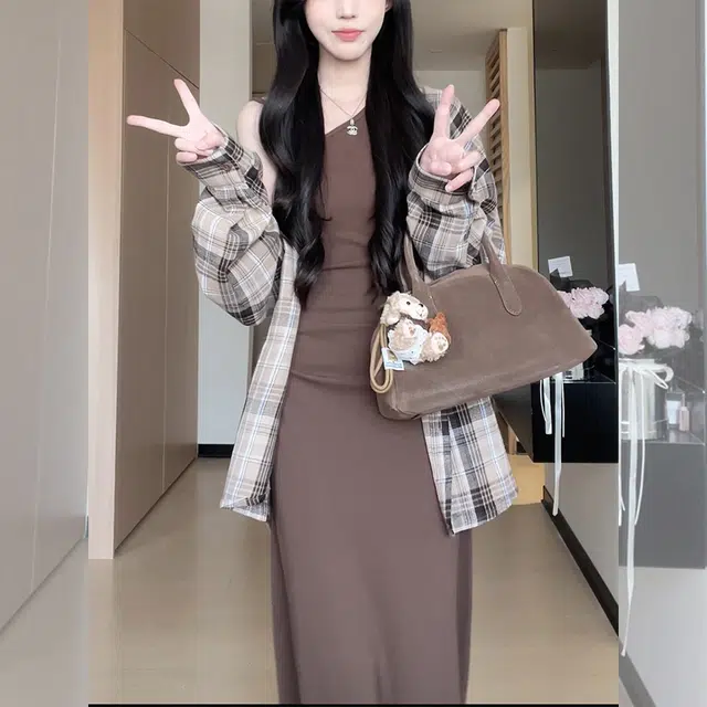 松本丧丧 秋季宽松新款休闲复古格子 女港风设计感小众长袖衬衣衬衫 女款