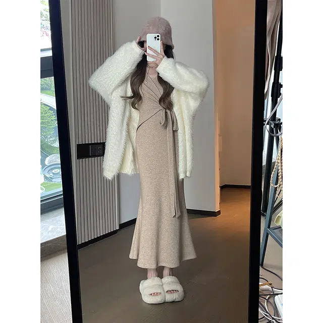 松本丧丧 慵懒风针织开衫毛茸茸毛衣外套 女款