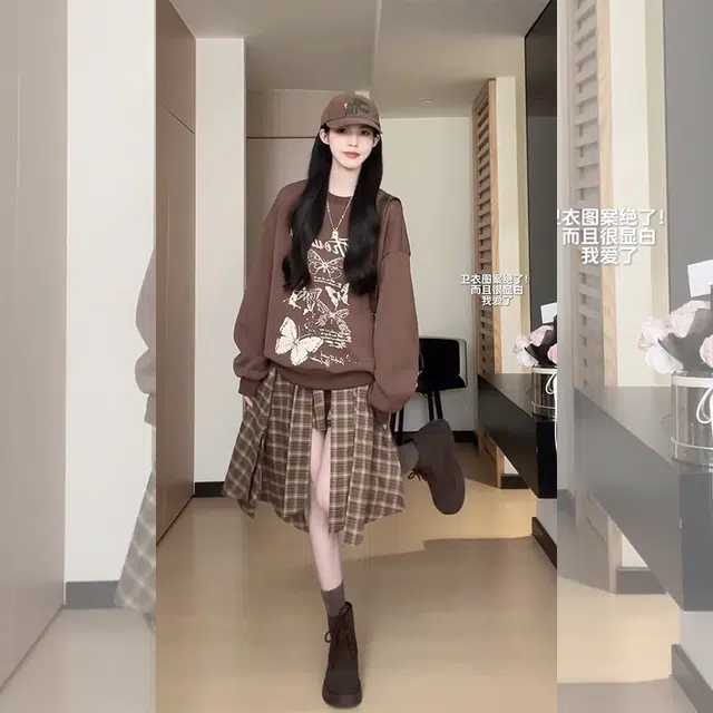 松本丧丧 蝴蝶结美式复古潮流慵懒风女秋季新款百搭显瘦卫衣日韩系穿搭 女款